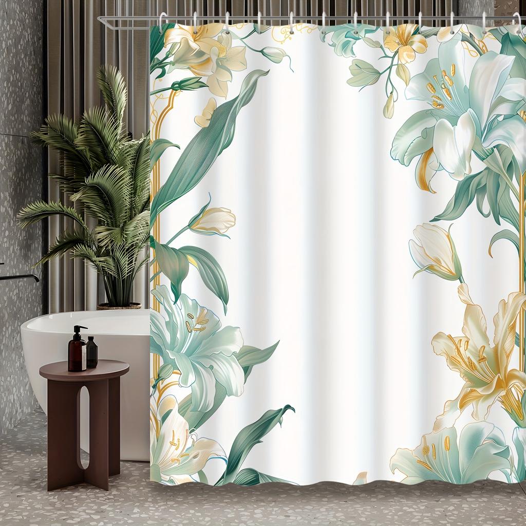 1pcs Modern Art Beautiful Lily Flower Decoration Illustration Bathroom Shower Curtain With Hooks Shower Curtain Polyester Fabric