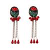 Literary retro exquisite creative design sense alloy dripping oil flower fringe geometric water drop pendant earrings