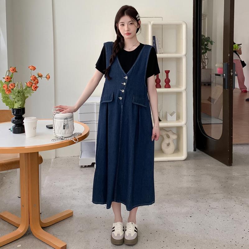 2026 Korean Style Maternity Denim Overalls & T-shirt Set M