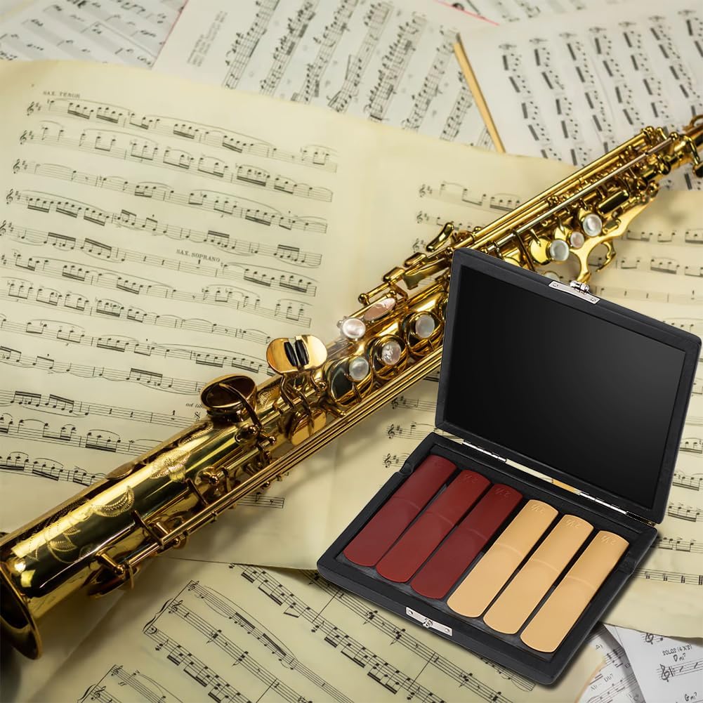 Saxophone Reeds Case, Clarinet Reed Container Box Waterproof Reed Guard Storage Case PU Leather Cover Traditional Glass Combination Musical