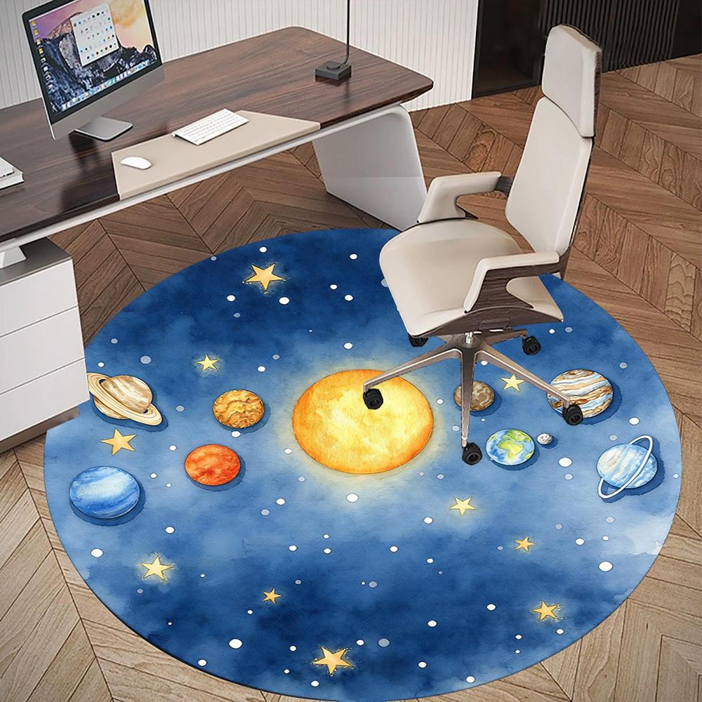 1pc Solar System Planets Round Chair Mat Office Area Rug - Non-Slip, Floor Mat for Office, Bedroom, and Indoor Decor P127243