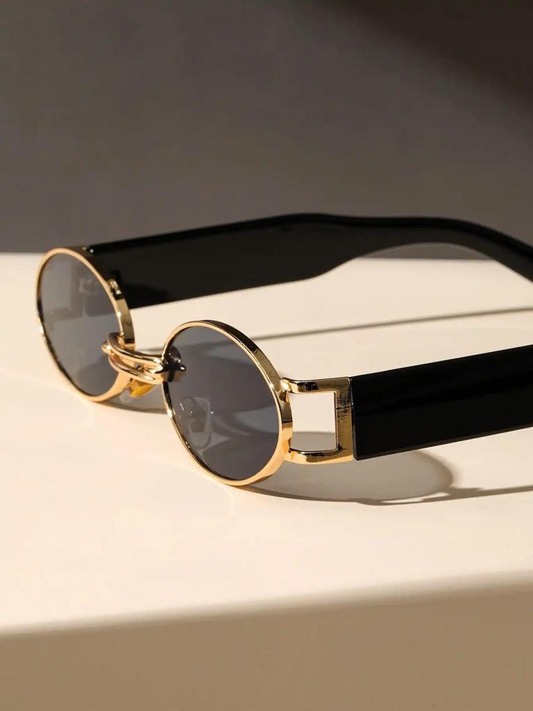 New Retro Metal Frame Elliptical Frame Trendy Street Photo Sunglasses for Men and Women's Outdoor Travel Sunshades UV400