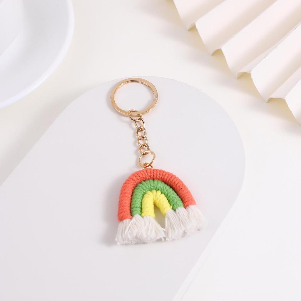 Handmade Rainbow Knit Keychain Pendant - Fashionable Woven Accessory