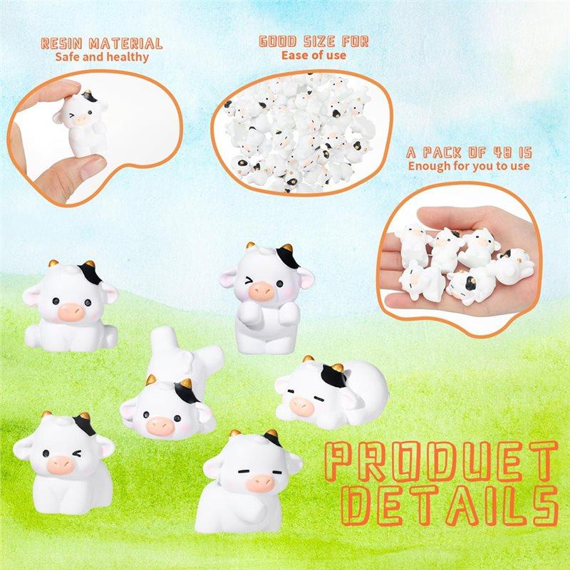 Outdoor Garden Decor For DIY Fairy- Mini Cow Figurines Resin 48 Pcs Miniature Cute Tiny Animal Moss Ornament Set