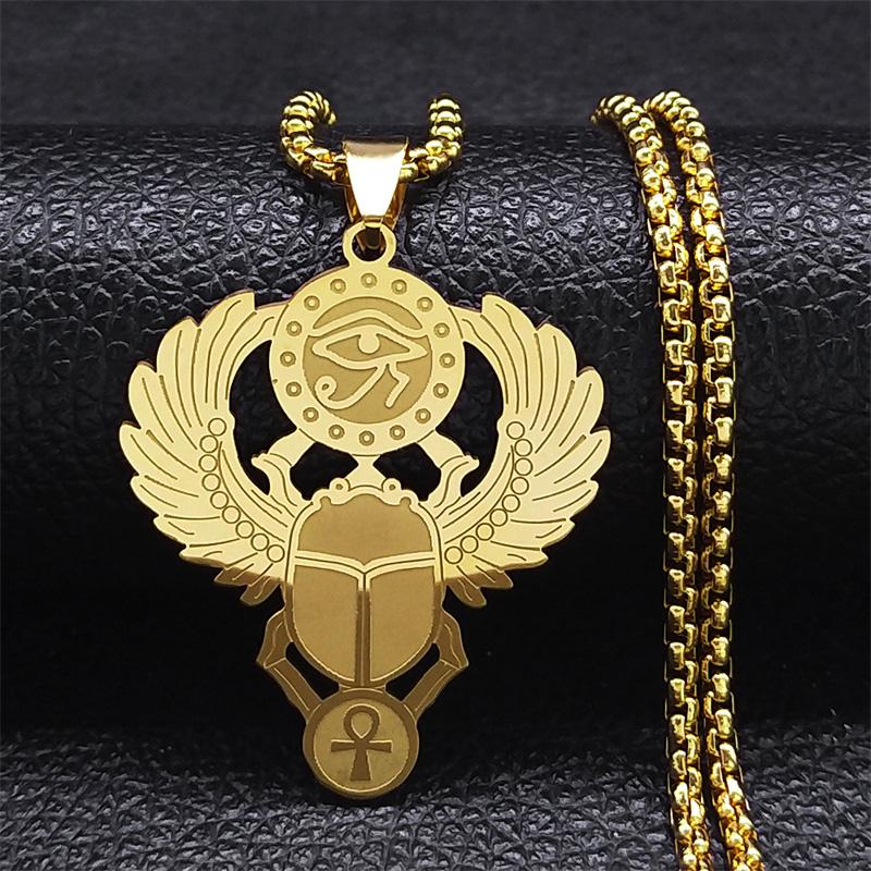 Ägyptischer Skarabäus Auge des Ra Horus Halskette Edelstahl Gold Ankh Schlüssel des Lebens Schmuck Halsband Elegantes Geschenk N2336S01