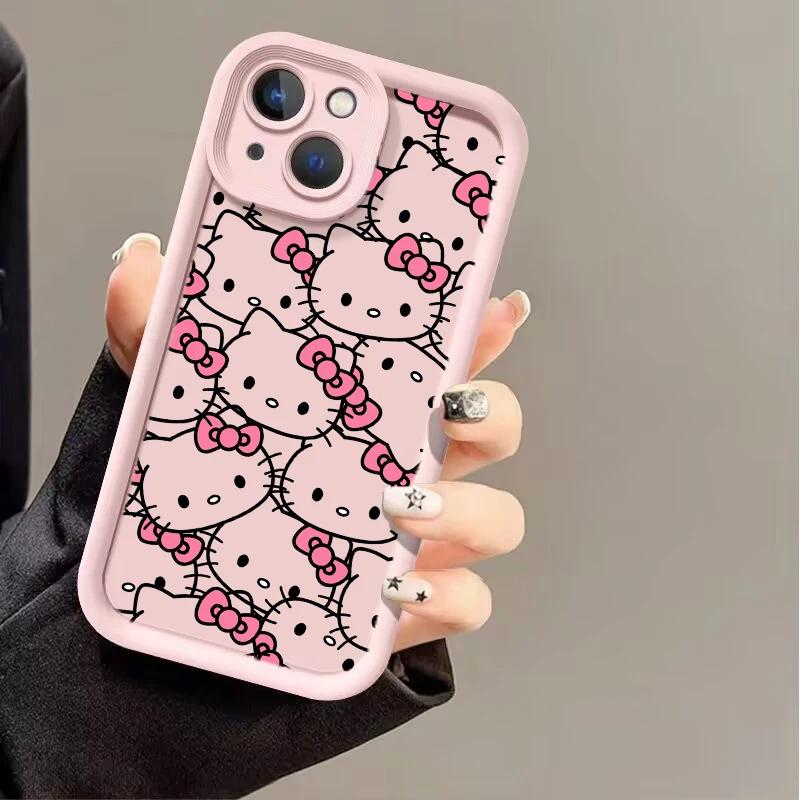 Pink Cartoon Hello Kitty Phone Case For Iphone 17 16 Pro Max 17 Air 16e 15 14 13 12 11 Pro Max 14 15 16 Plus INS Silicone Cover