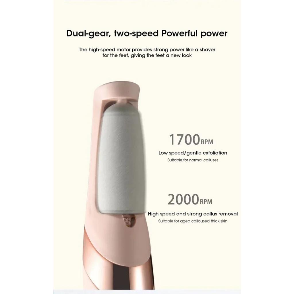 HOMZY NEW USB Electric Dead Skin Pedicure Automatic Foot Grinder Rechargeable Roller Feet Pedicure Tool with 2 Removable Roller Heads