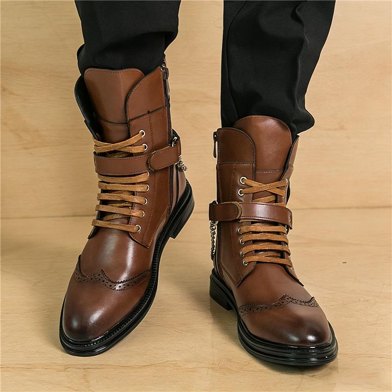 Luxus Designermode Neue Herren Rock Punk Gürtelschnalle Westwärts Knöchelboots Botas Motorradschuhe Zapatos Hombre