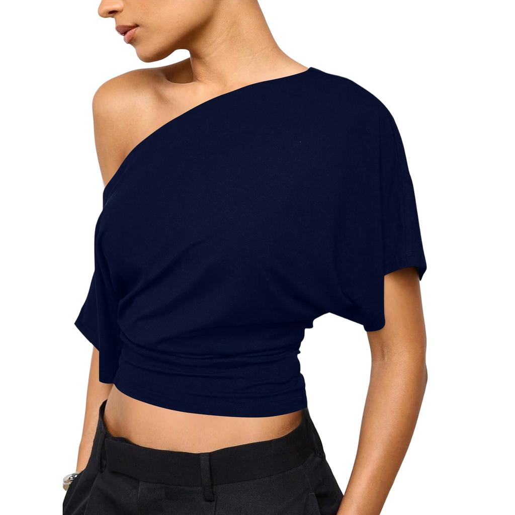 Women's Fashion New Summer Off-Shoulder Loose Short-Sleeve T-Shirt Top