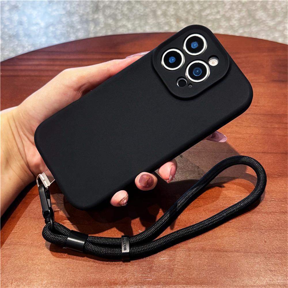 For iPhone 13 Pro Case Precise Cutouts Liquid Silicone+PC Phone Cover with Wrist Strap