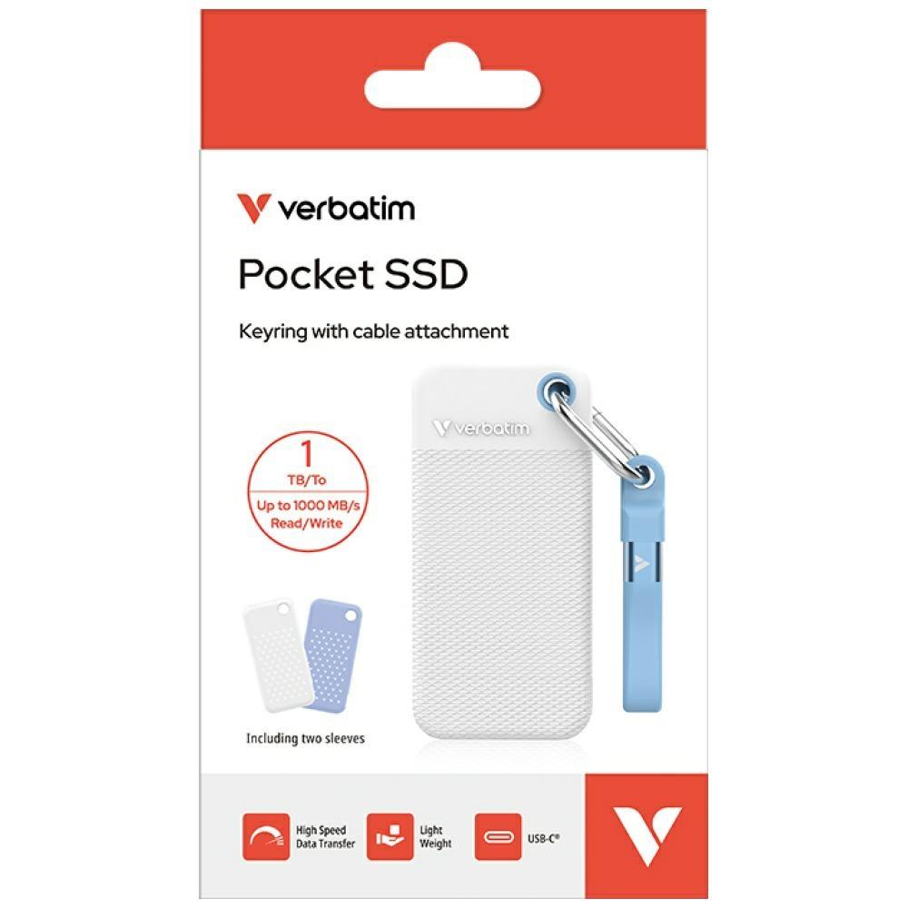 Dysk Zewnętrzny Verbatim Pocket Ssd 1Tb Usb-C 3.2 Gen.2 Biały-Jasnoniebieski 32320