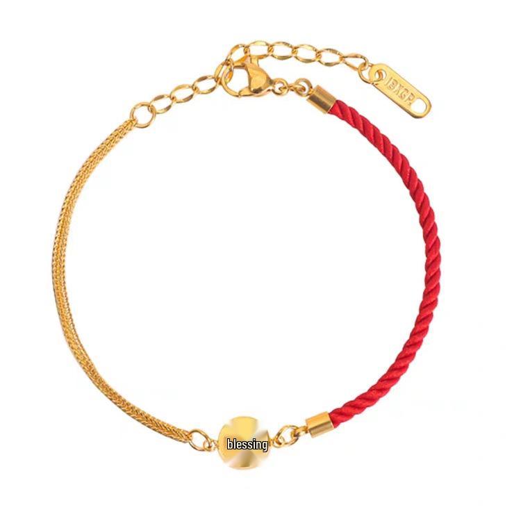 2024 Trendy Red String Anklet: 3D Titanium Steel Fortune Tag, Non-Fading Luxury for Women