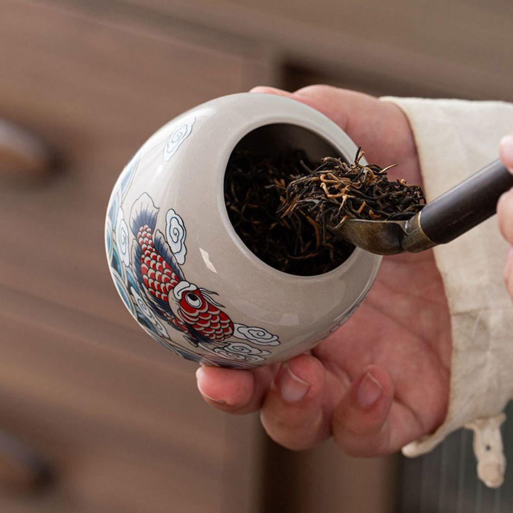 Wood Lid Traditional Chinese Tea Canister Ceramic Tea Leaf Can Tea Storage Jar Living Room