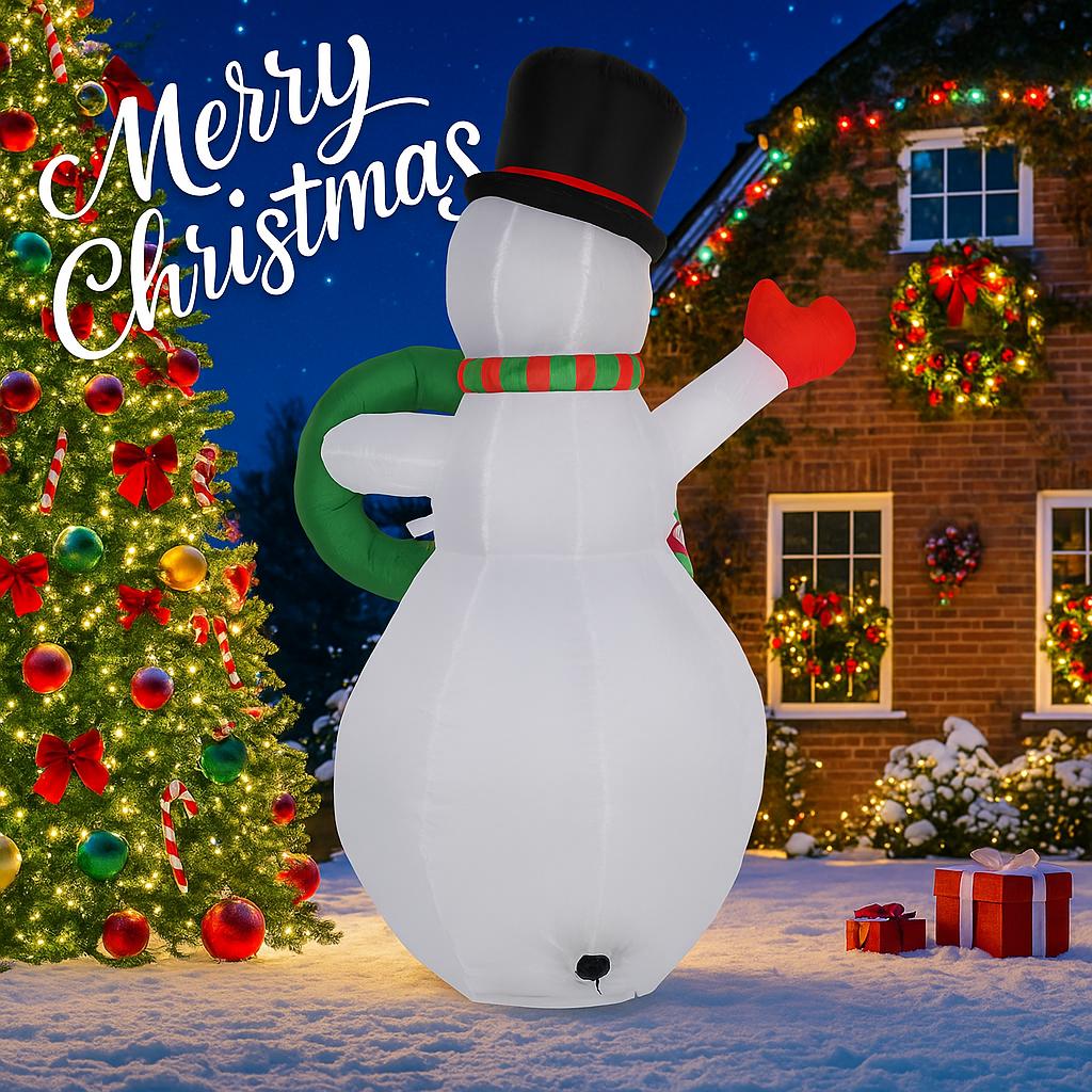 5.9FT Giant Inflatable Toy Snowman Wreath Xmas Yard Lawn Party Decoration with LED Lights Christmas Home Supplies Ornament Gift