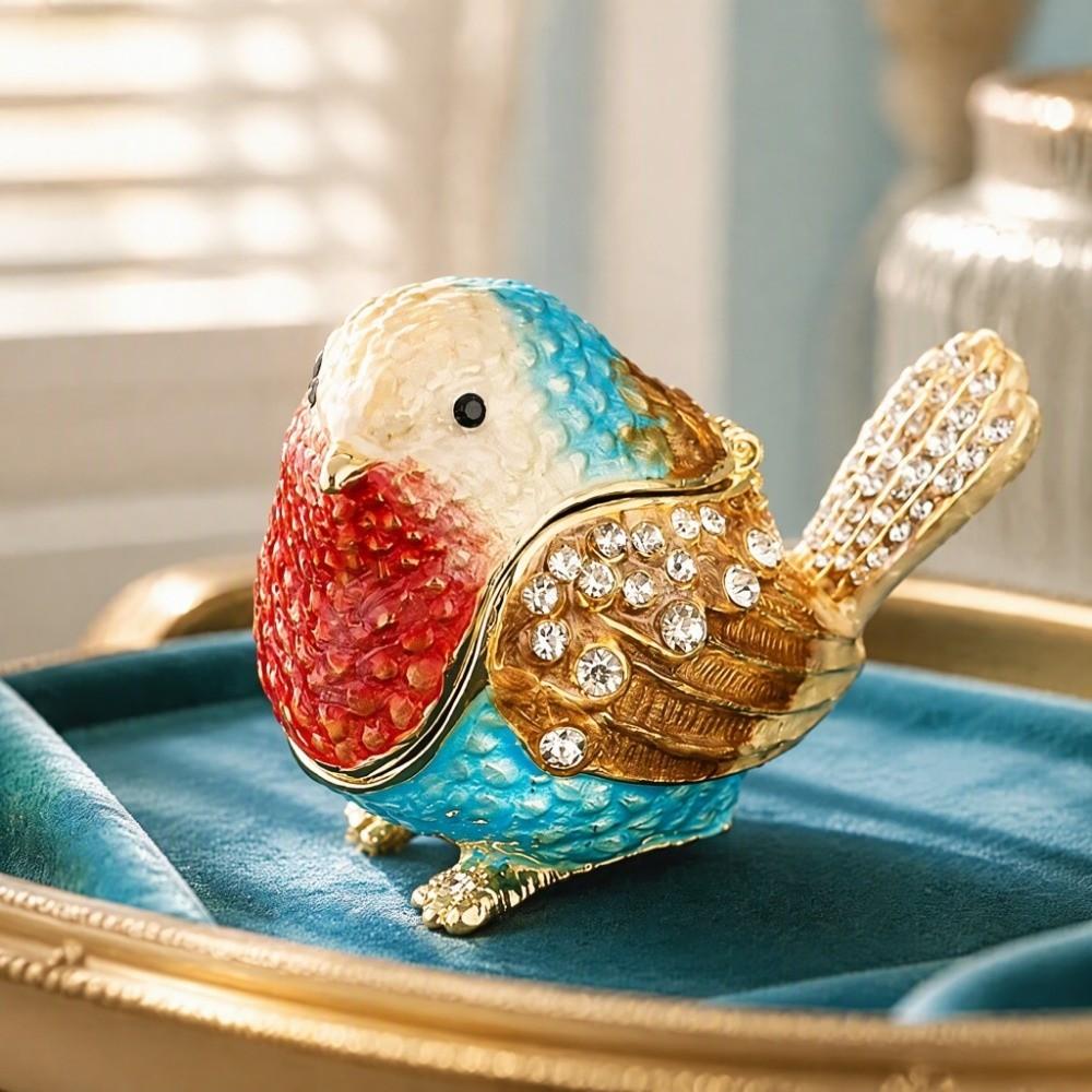 Metal Material Metal Hinged Jewelry Box Mini Size Animal Statue Jewelry Holder Vanity Display