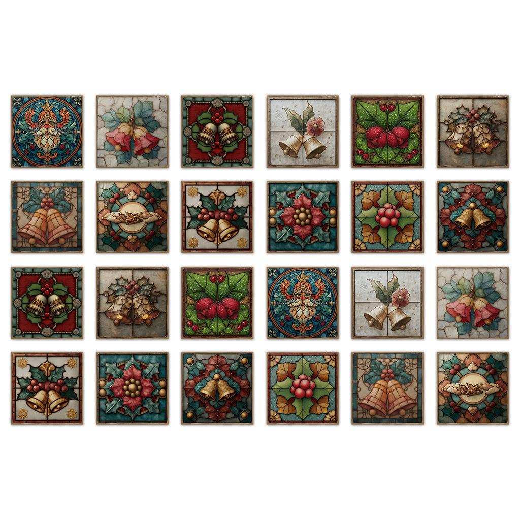 24pz Elementi Natalizi Classici Vintage Adesivi Piastrelle Ceramiche Bagno Cucina Soggiorno Autoadesivi Decorativi