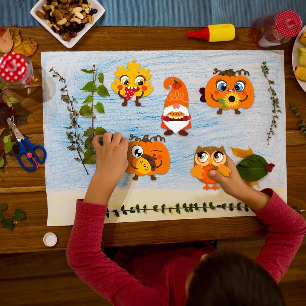 Sumind 24 Sets Fall Leaves Ornaments Decorations Autumn Fall Craft Kit for Kids Sets Owl Cutouts DIY Fun Pumpkin Owl Decoration Home Activities for