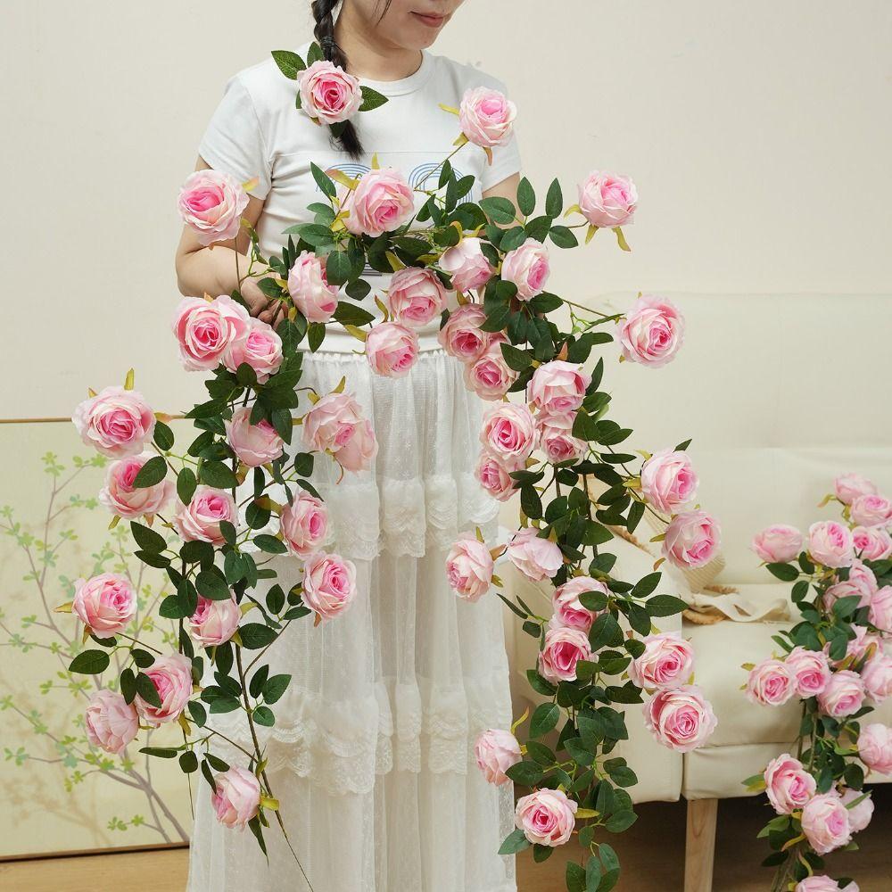 Multicolor Artificial Rose Vine Green Leaves Fake Flower Vines Rose Silulation Flower  Home Decor