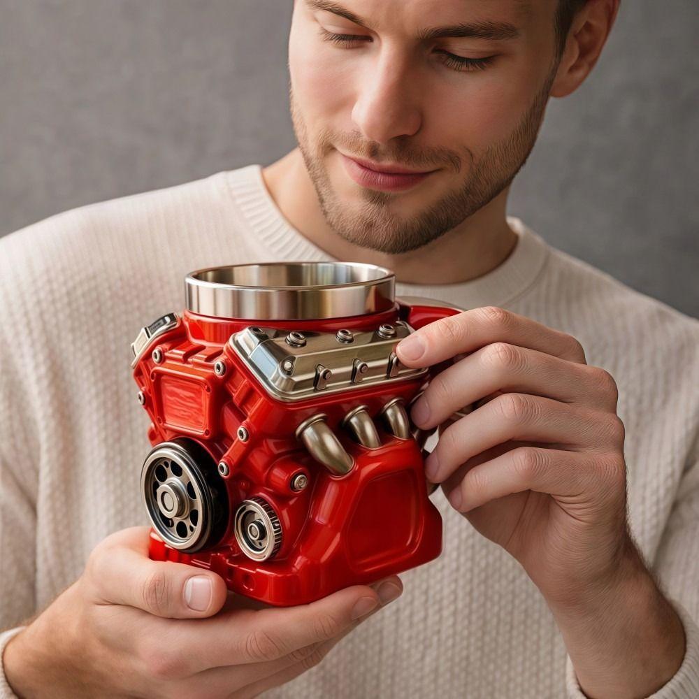 Doppelwandige V6-Motoren Edelstahlbecher mit Henkel Isolierung Auto-Becher Geschenke für Männer und Jungen