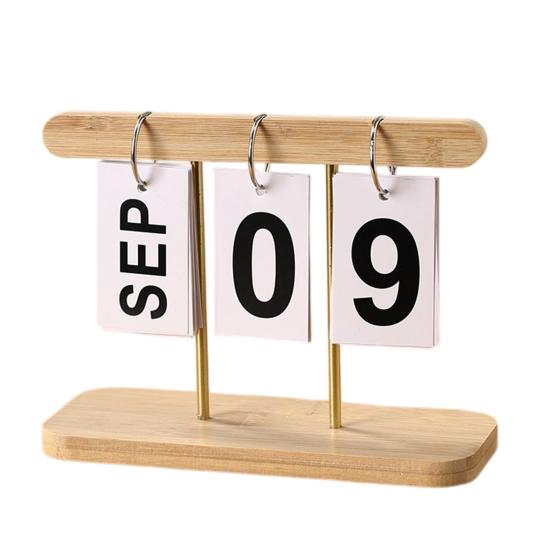 Wooden Perpetual Desk Calendar Daily Desktop Standing Flip Calendar with Day