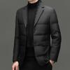 Men's Winter Suit-Style White Duck Down Jacket with Detachable Scarf, 90% Down Filled for Cold Protection and Warmth.