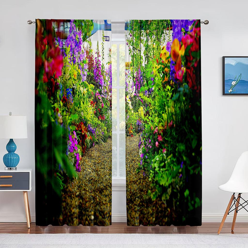 Garden Tulip Flower Field Trees Sheer Voile Curtains for Living Room Bedroom Balcony Party Decor Tulle Curtains Window Treatment