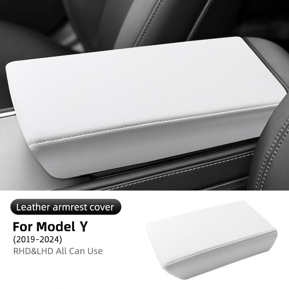 For Tesla Model 3 19-23 Central Control Armrest ABS+Leather Protective Cover For Model Y 19-24 Car Chair Armrest Cushion Cover
