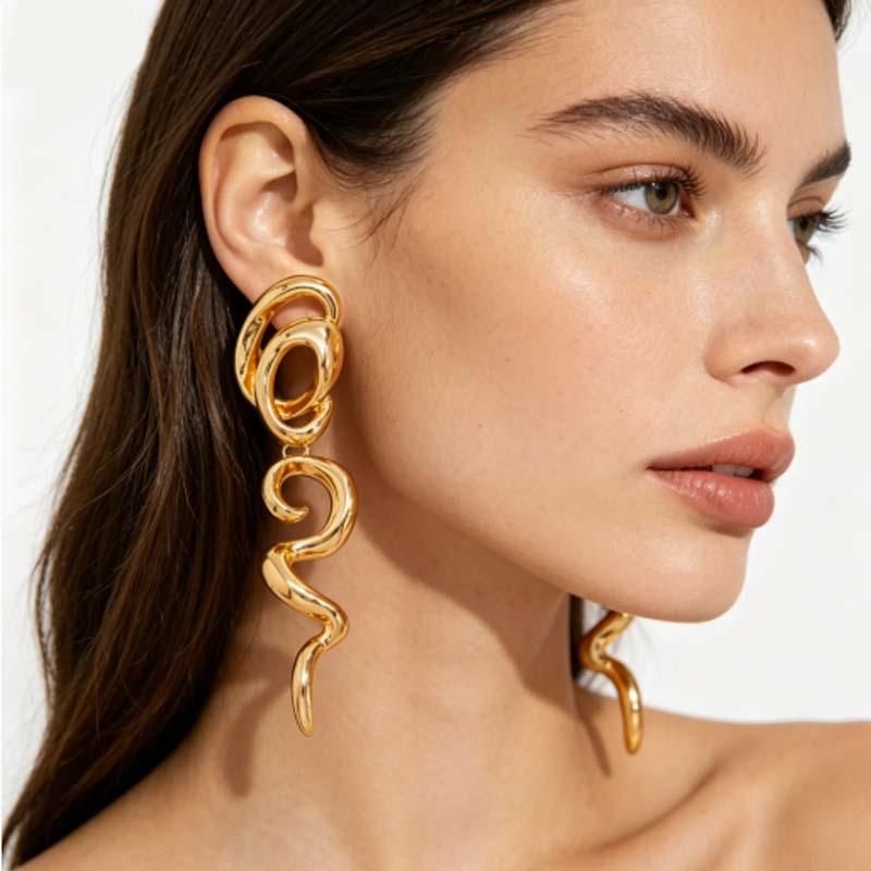 Exaggerated Metal Twisted Spiral Drop Earrings For Women Vintage Gold Color Irregular Curved Dangle Earrings Jewelry Accessories