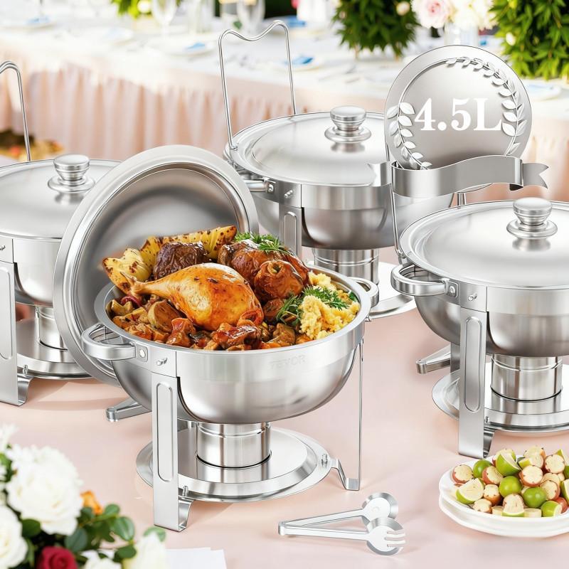 4.5L 304 Stainless Steel Buffet Stove Chafing Dish Buffet Tray Set Large Capacity Round Stove Insulated Buffet Stove Set