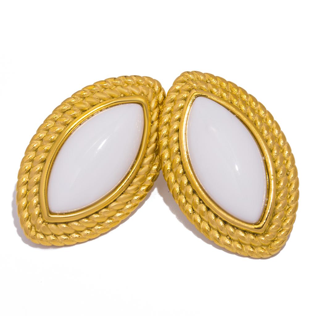 Rhombus Natural Stone Earrings for Women - Hypoallergenic 18K Gold Plated Stainless Steel - Elegant Geometric Earrings for Women