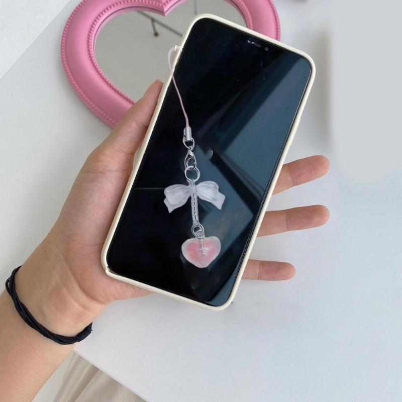 Y2K Heart Bowknot Pendant Phone Strap Portable Hanging Lanyard for Girls Women