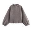 Grey Ribbed Lace-Trim Knit Jacket & High-Waisted Skirt - Women's Autumn/Winter European & American Style