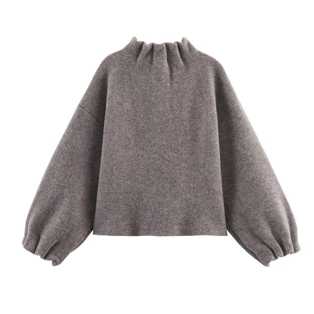 Grey Ribbed Lace-Trim Knit Jacket & High-Waisted Skirt - Women's Autumn/Winter European & American Style