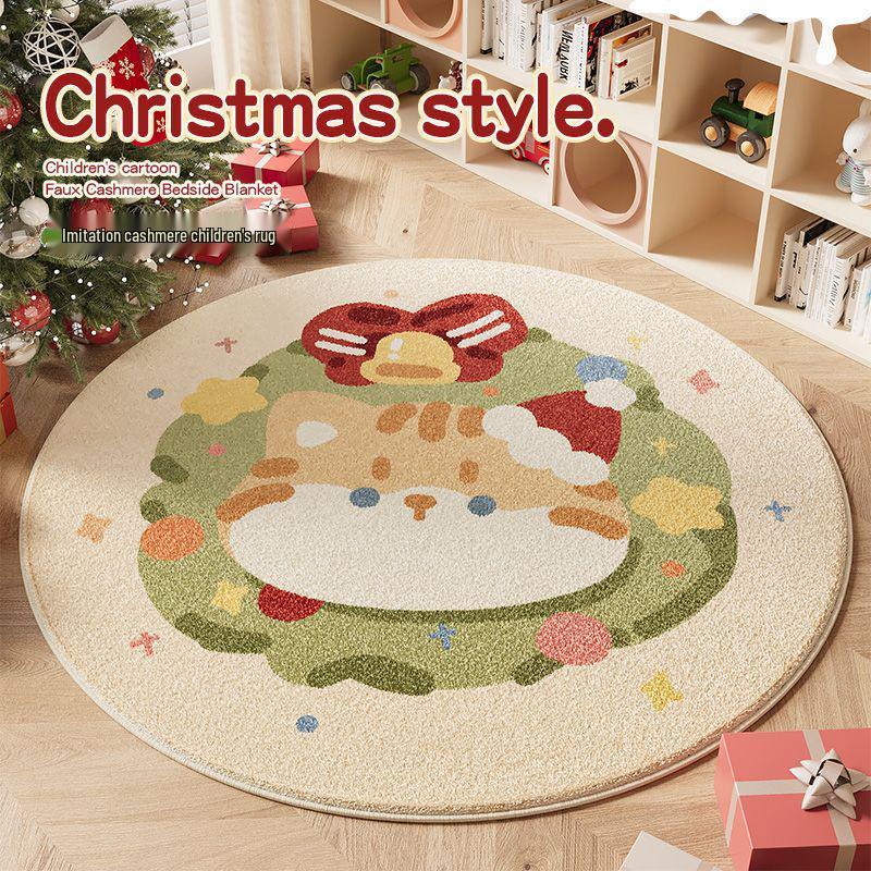 Праздничный Мультяшный Кот Рождественская Елка Круглый Коврик на Пол 60*60cm