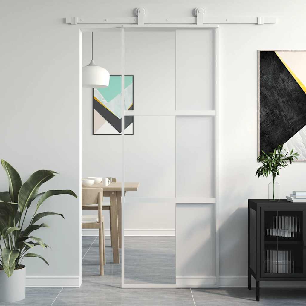 Sliding Door White 76x205 Cm Tempered Glass and Aluminum