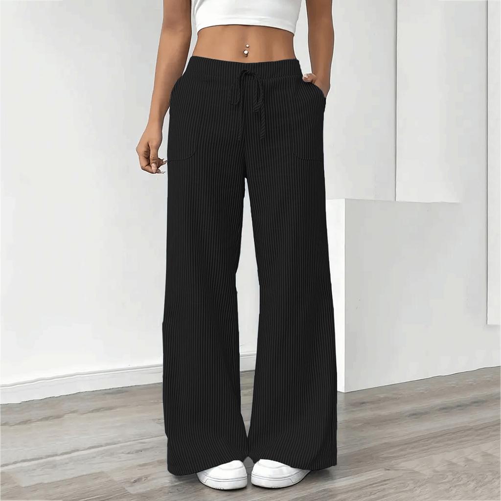 Damen Casual Mode Vielseitige Gestreifte Lockere Weitbein-Hose mit Kordelzug