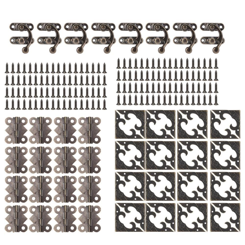 46PCS Bronze Box Hardware Small Size Box Hinges Angle Code Latch Hook Hasp  Cabinet