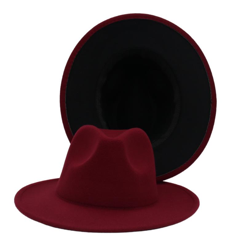 Men Fedoras Unisex Patchwork Fedora Hat Women's Two-color Wide Brim Jazz Top Hat Autumn Winter British Retro Panama Hat Cap