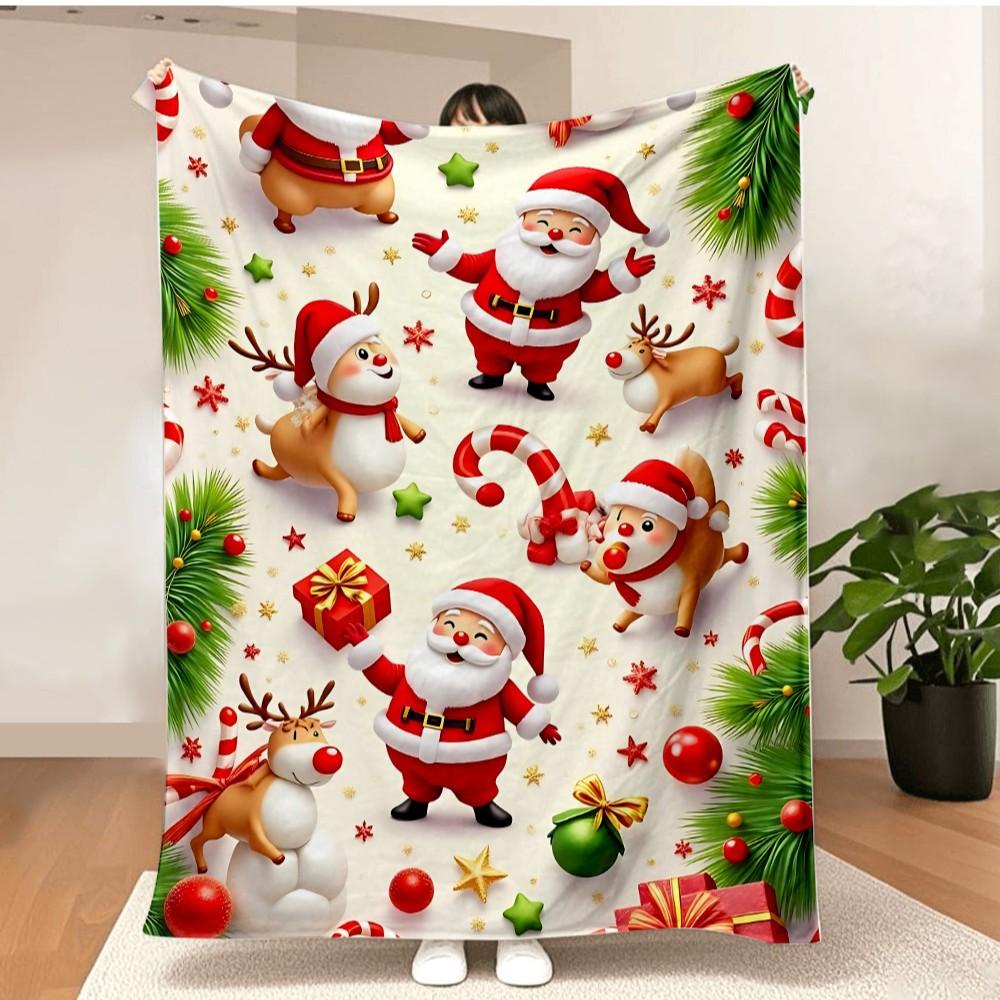 Merry Christmas Blanket Christmas Tree Gingerbread Man Red Flannel Blanket for New Year Christmas Gift for Family Nana Mon Dad