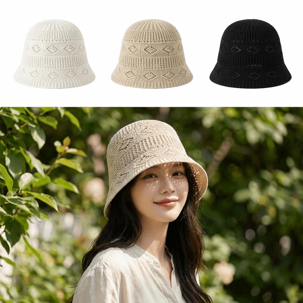 Knitted Texture Bucket Hat Breathable Thin Sun Hat Stylish Crochet Hat  Casual Wear
