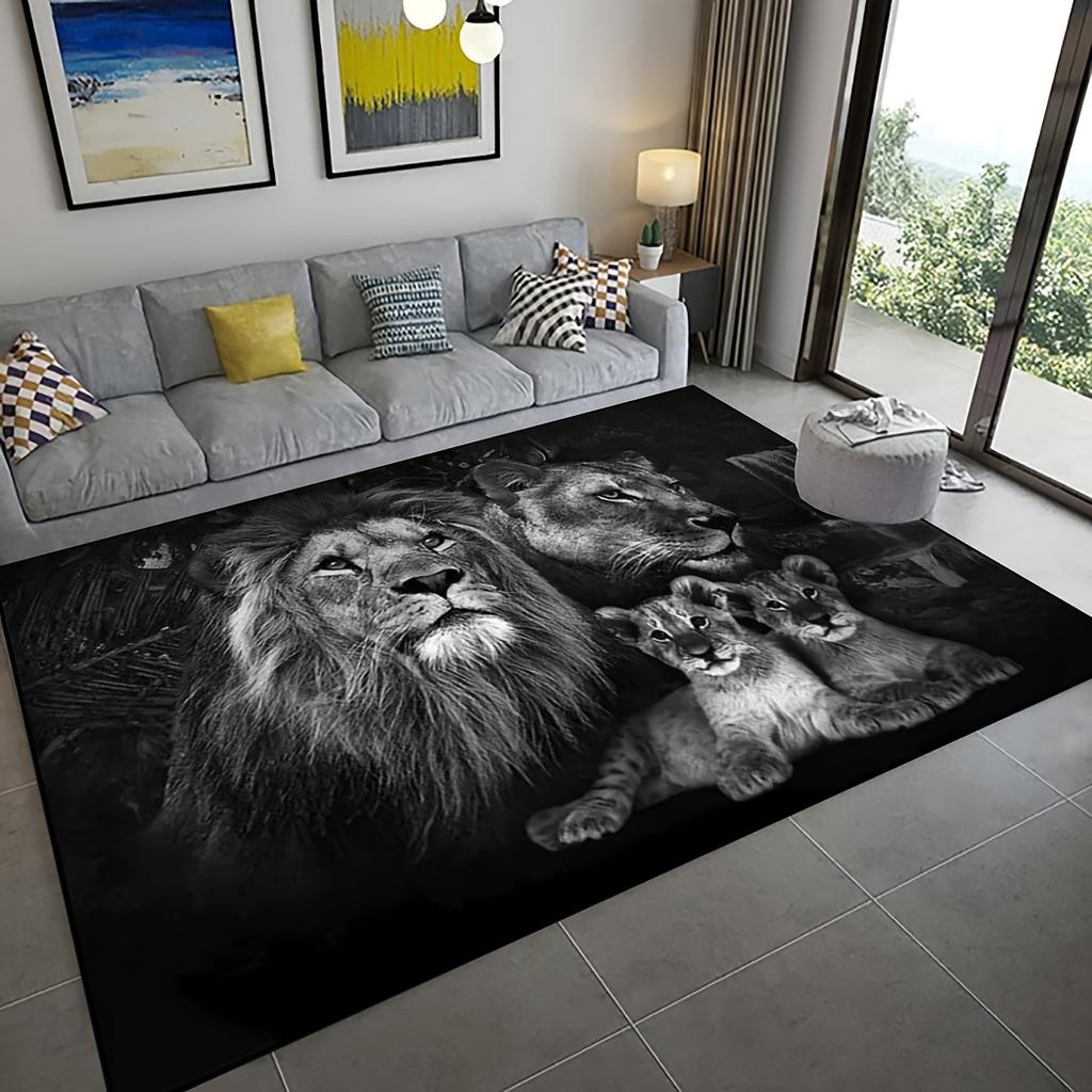1Pcs Lion Print Rug Animal Pattern Carpet Non-slip And Hand Washable Floor Mat For Living Room Bedroom Home Decor Room Indoor Decor