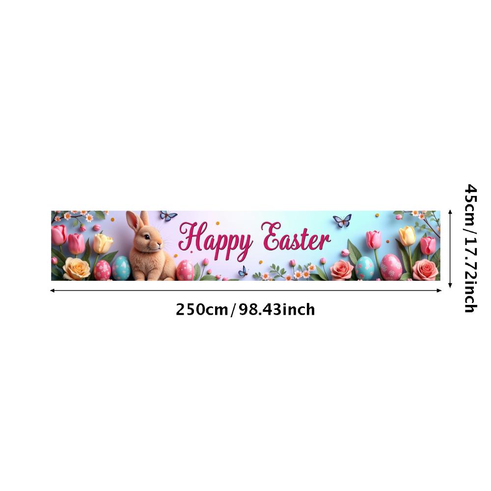 Happy Easter Banner Bunny Ears With Colorful Eggs Butterflies Backdrop Decorations Spring Celebration Background Party Supplies