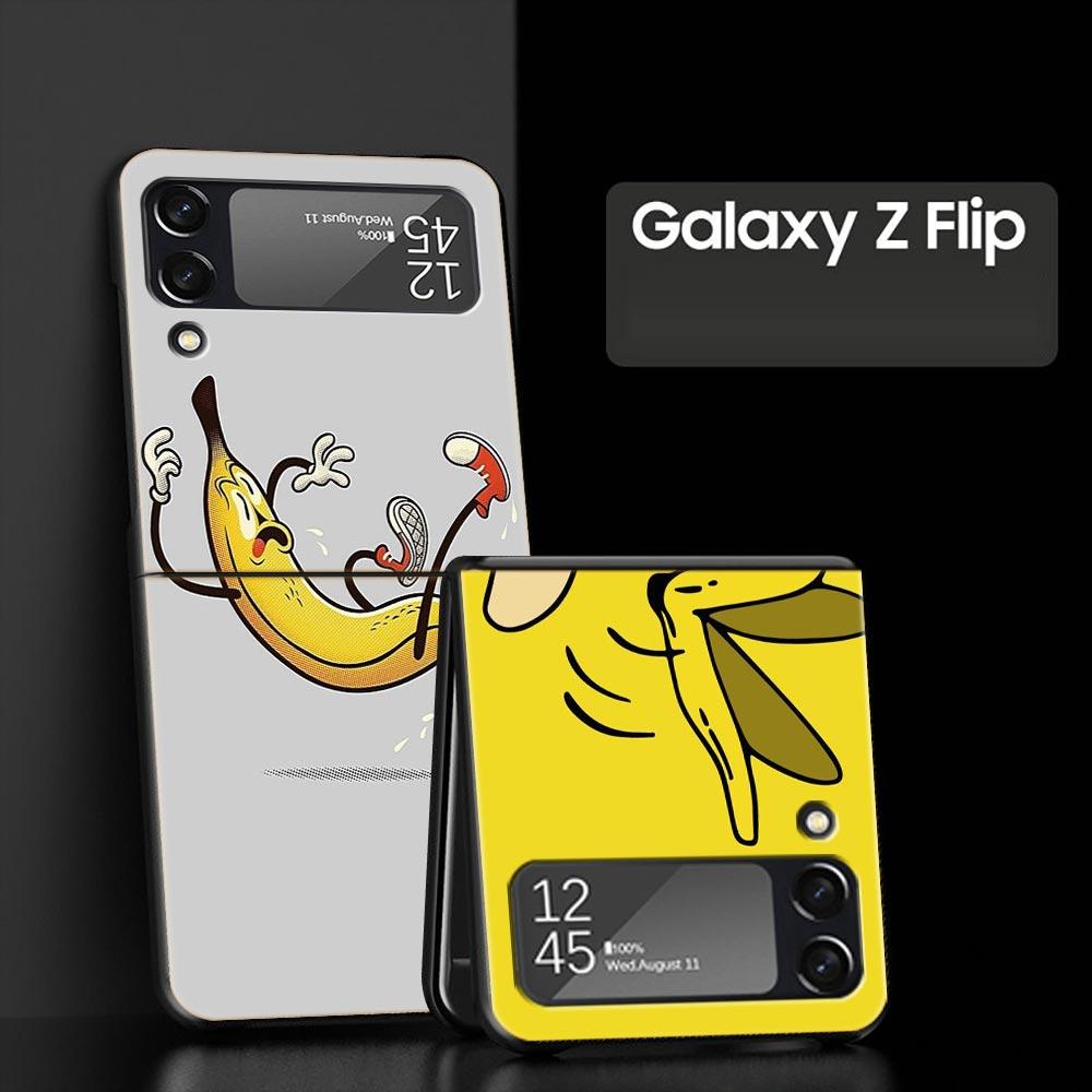 Funny Bite Apple Banana Hard PC Phone Case For Samsung Galaxy Z Flip 7 6 5 4 Black Cover For Galaxy Z Flip 3 Foldable Fundas Bag
