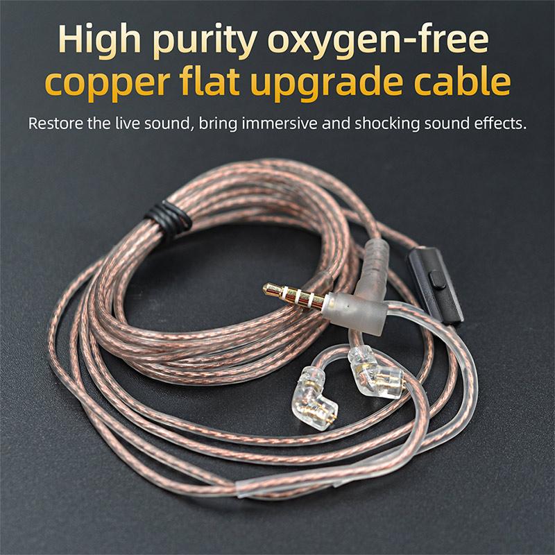 KZ Cable High Purity Oxygen-free Copper Flat Upgrade Cable Earphones Cable Wire with Mic For KZ EDX PRO ZES ZEX PRO ZSX DQ6S