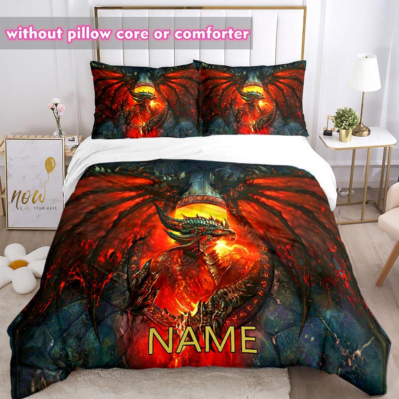 3Pcs Dragon Attacking Castle Bedding Set 3D Printed Medieval Gothic Duvet Cover Set For Bedroom Decor