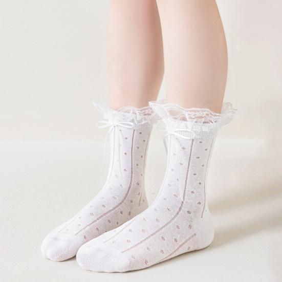 1 Pair Girls Mesh Lace Crew Socks for Socks Thin Breathable Kids Students Cute Bow Cotton