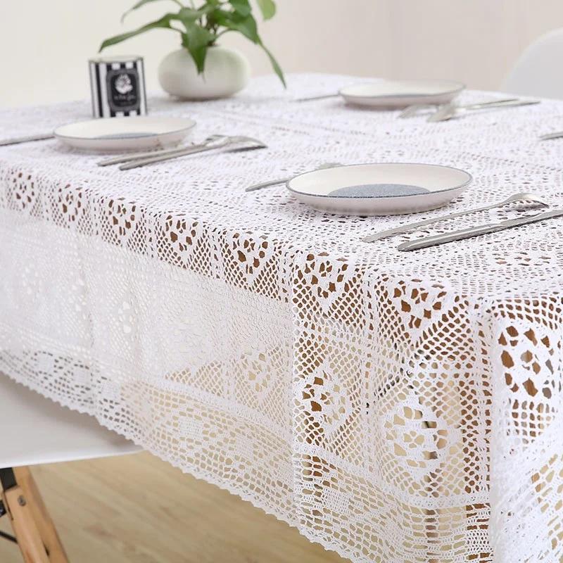Elegant White Lace Table Cloth Wedding Decor Translucent Table Cover Embroidered Tablecloth Tea Tabl
