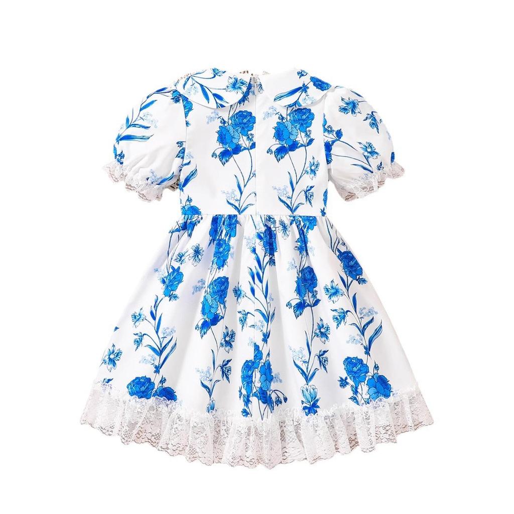 Girls' Fashionable Dress 2025 Summer Children's Sweet Floral Princess Dress