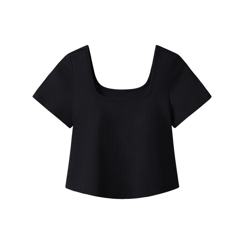 Women s Seamless Square Neck Yoga Suit: Short Sleeve, Slimming, Quick-Dry, Elastic, Breathable, Plus Size Sportswear with Cups. Medium