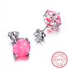 Female Cute Pink White Blue Fire Opal Stud Earrings 925 Sterling Silver Earrings For Women Minimalist Small Round Stone Earrings